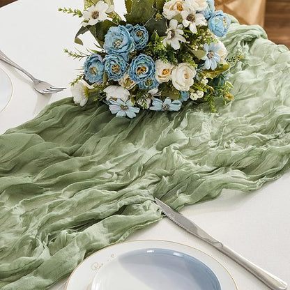 BALCONY & FALCON 2 Pack Sage Green Cheesecloth Table Runner 10FT 120 Inch by BALCONYFALCON