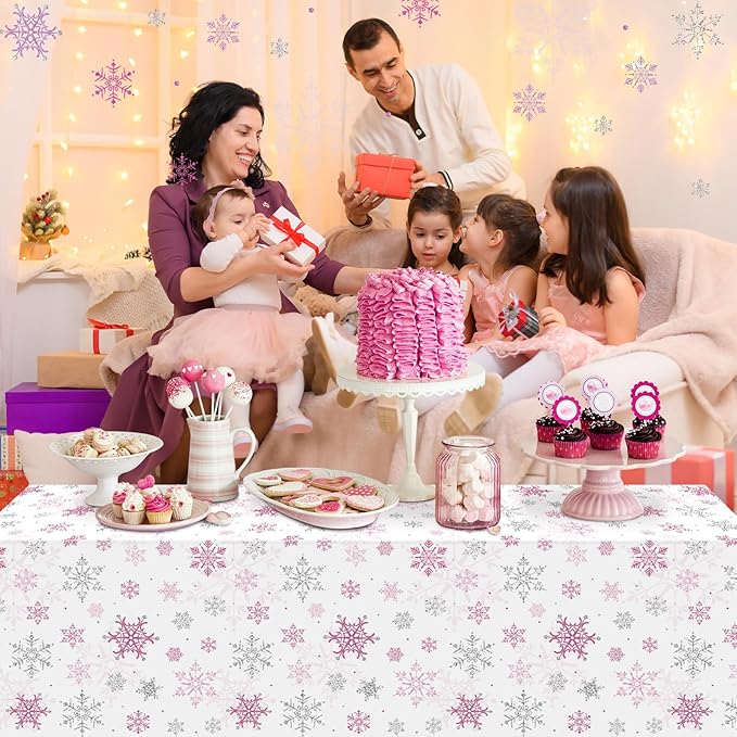 6 Pcs Christmas Snowflake Party Tablecloths Decorations, Plastic Pink Winter - Image 9