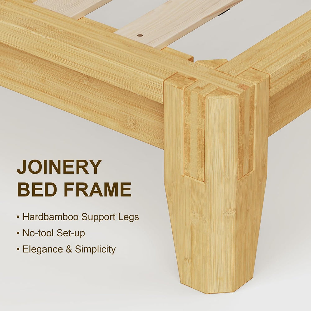 King Solid Bamboo Bed Frame, Japanese Joinery Platform Bed Frame（Natural）