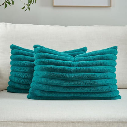 FUTEI Teal Green Throw Pillow Covers Set of 2, 12x20 Inch Striped Texture by FUTEI