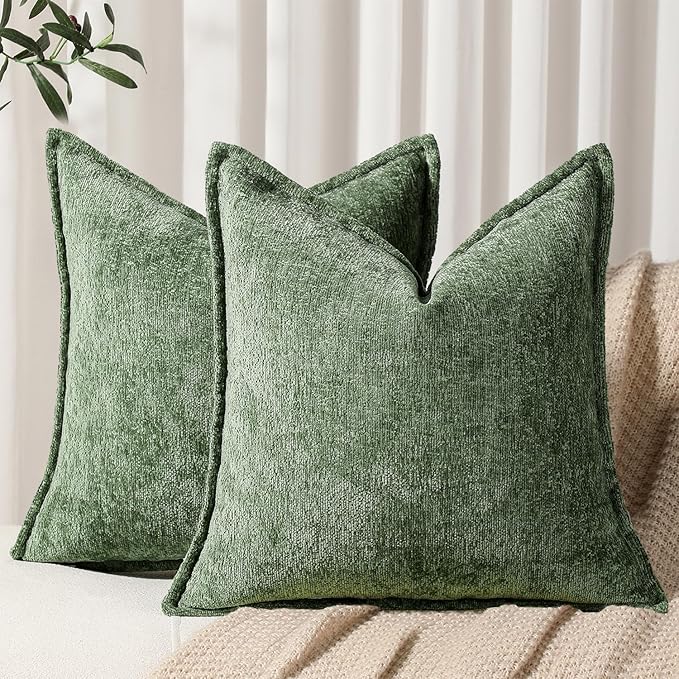Pack of 2 Forest Green Christmas Decorative Throw Pillow Covers 16x16 Cozy Soft by DEZENE