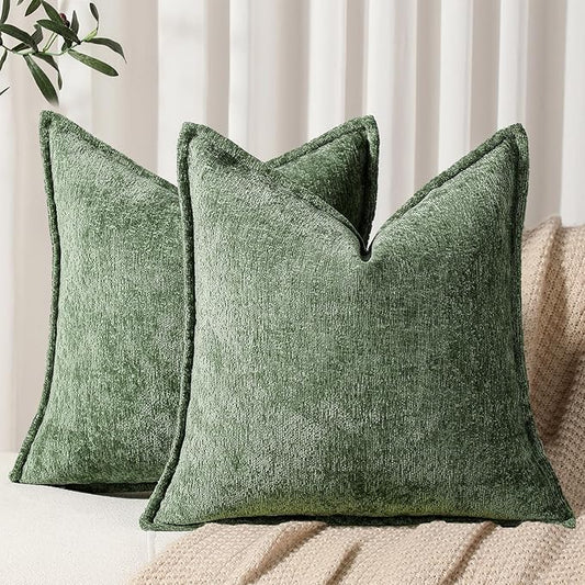 Pack of 2 Forest Green Christmas Decorative Throw Pillow Covers 18x18 Cozy Soft by DEZENE