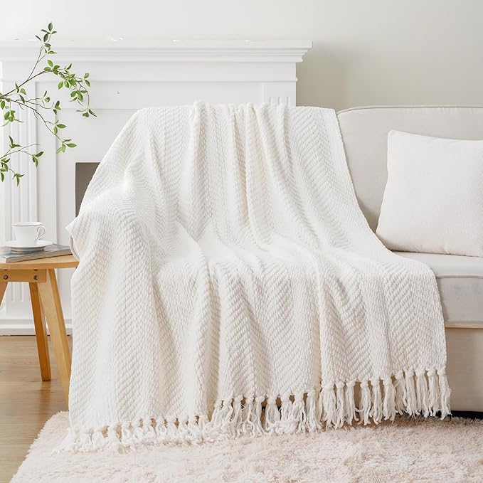 BATTILO HOME Cream White Throw Blanket - Image 2