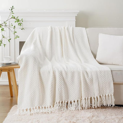 BATTILO HOME Cream White Throw Blanket - Image 2