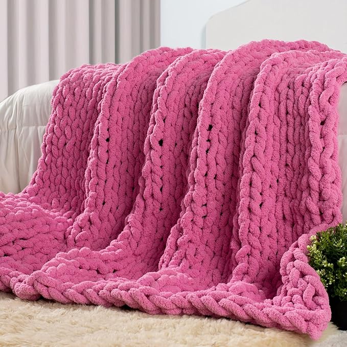 Carriediosa Chunky Knit Throw Blanket 50" X 60", 100% Hand Made Large Chenille by Carriediosa