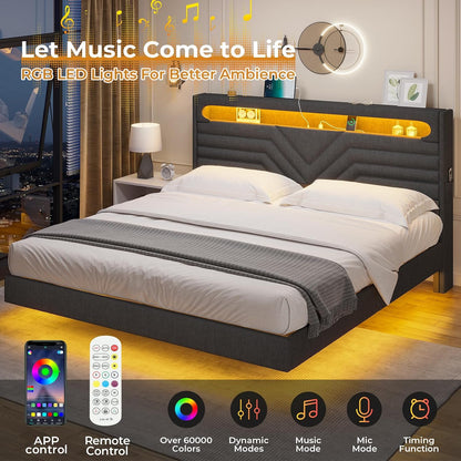 hauoms led floating bed frame full size with shown in use