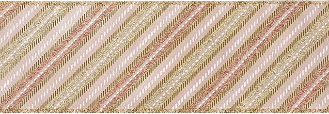 MEEDEE Pink Diagonal Striped Ribbon 2.5 Inch Blue Satin - Image 7