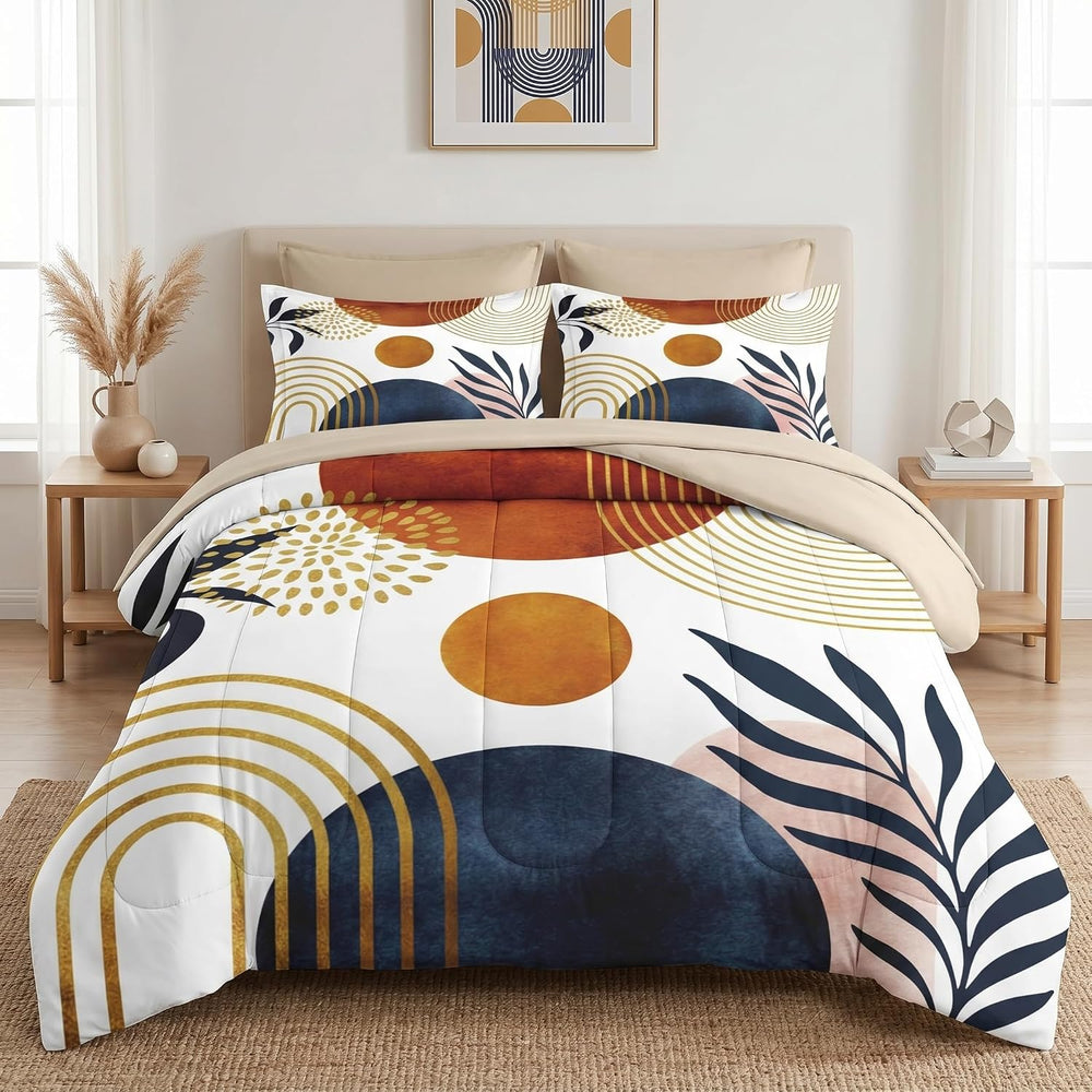 WeCozy Full Comforter Set with Sheets, 7 Pieces Mid Century Bedding