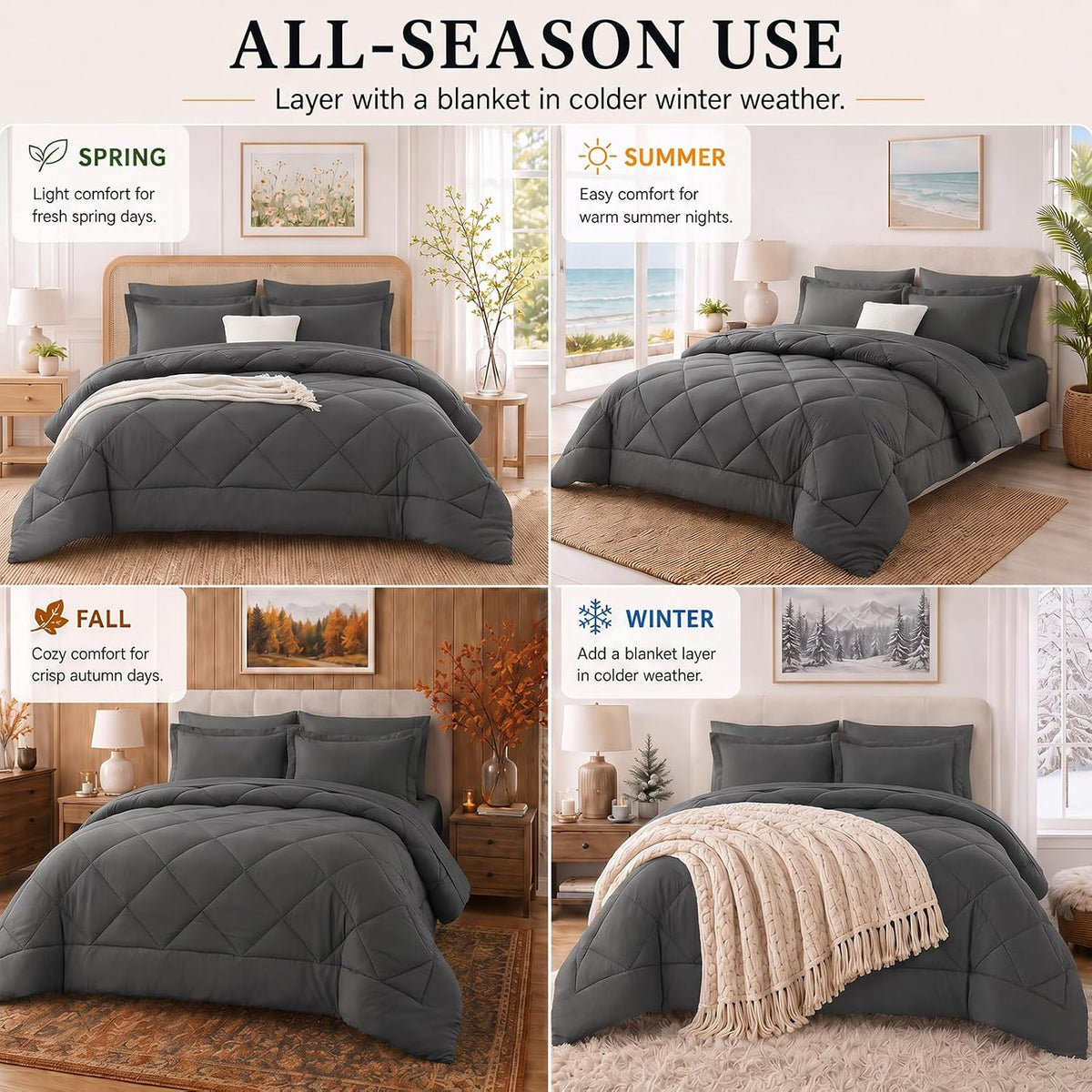 cozylux full comforter set 82"x86" dark grey on a desk or shelf