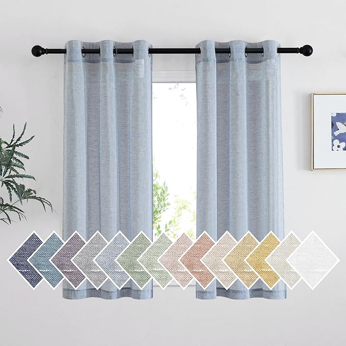 NICETOWN Linen Sheer Kitchen Short Curtains 48 inch Length 2 Panels, Grommet by NICETOWN