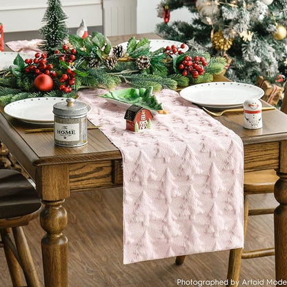 Artoid Mode Christmas Trees Pink Soft Plush Faux Fur Jacquard Christmas Table - Image 5