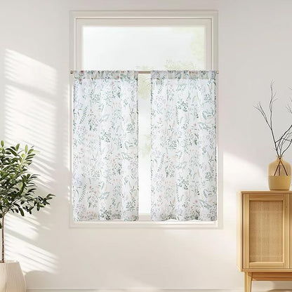 jinchan Spring Floral Kitchen Curtains Over Sink Farmhouse Linen Tier Curtains by JINCHAN