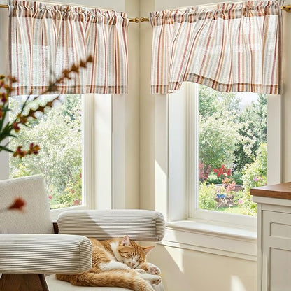 jinchan Valance Curtain Linen Textured Christmas Striped Window Curtain - Image 3