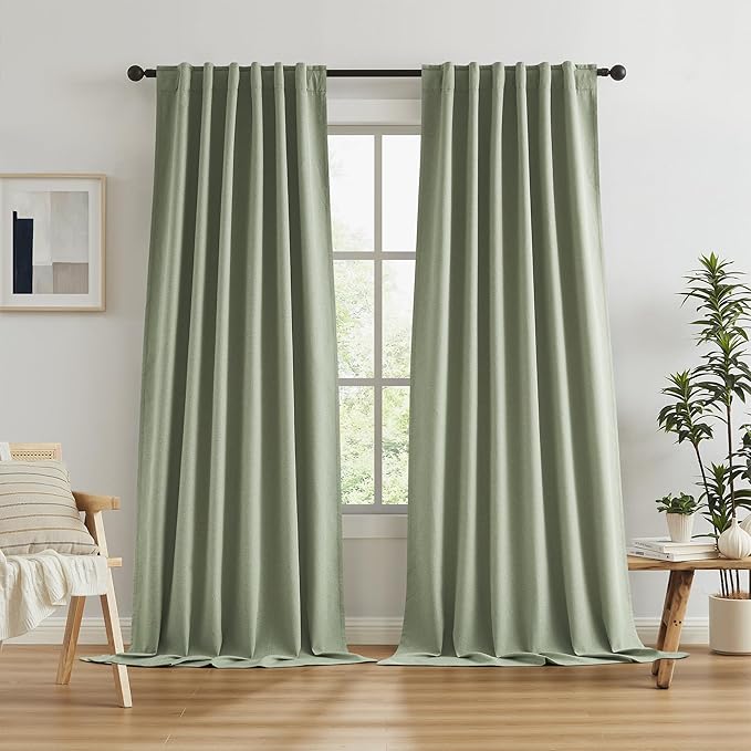 KEQIAOSUOCAI Extra Long Blackout Linen Curtains 120 Inches Long, Back Tab Loop by KEQIAOSUOCAI