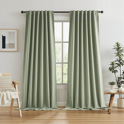 KEQIAOSUOCAI Extra Long Blackout Linen Curtains 120 Inches Long, Back Tab Loop by KEQIAOSUOCAI