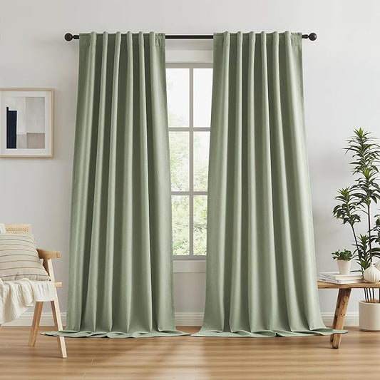 KEQIAOSUOCAI Extra Long Blackout Linen Curtains 120 Inches Long, Back Tab Loop by KEQIAOSUOCAI