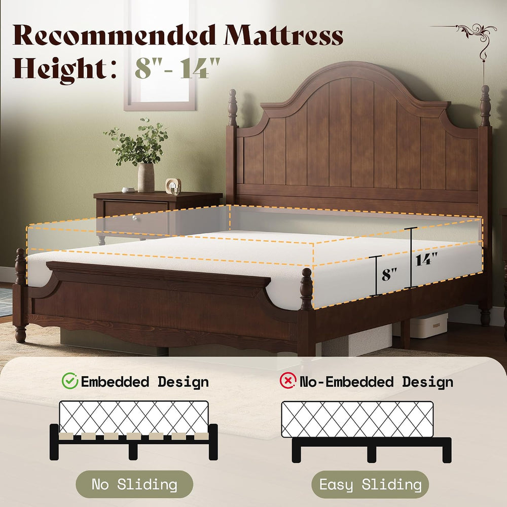 AMERLIFE Queen Solid Wood Poster Bed with Arched Headboard, Dark Walnut