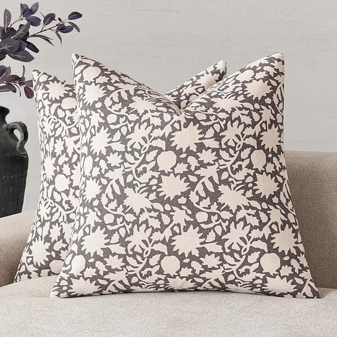 Foindtower Set of 2 Decorative Neutral Floral Throw Pillow Covers Accent by Foindtower
