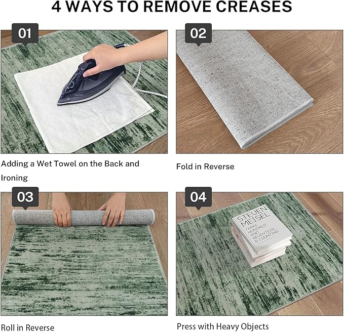 Modern Abstract Runner Rug 2x5, Forest Green Washable Kitchen Runner Entryway - Image 3
