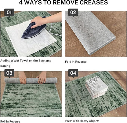 Modern Abstract Runner Rug 2x5, Forest Green Washable Kitchen Runner Entryway - Image 3