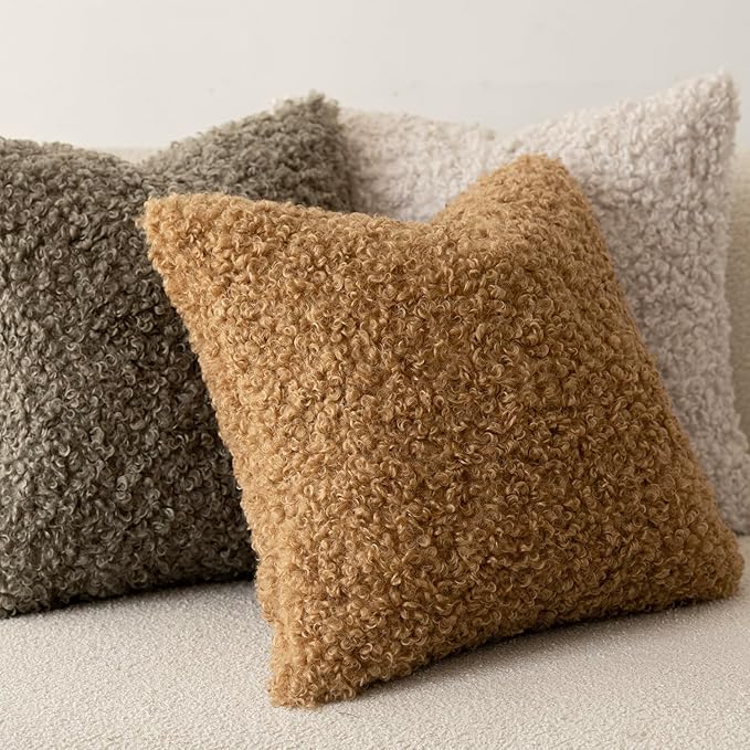 Foindtower 2 Pieces 24x24 Inch Bronze, Faux Fur Throw Pillow Cover Accent - Image 3