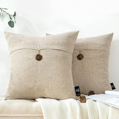 Phantoscope Pack of 2 Farmhouse Throw Pillow Covers Premium Coconut Button by Phantoscope