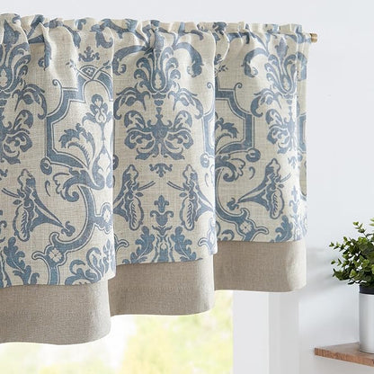 jinchan Linen Valance Curtain for Kitchen Vintage Damask Floral Blackout by JINCHAN