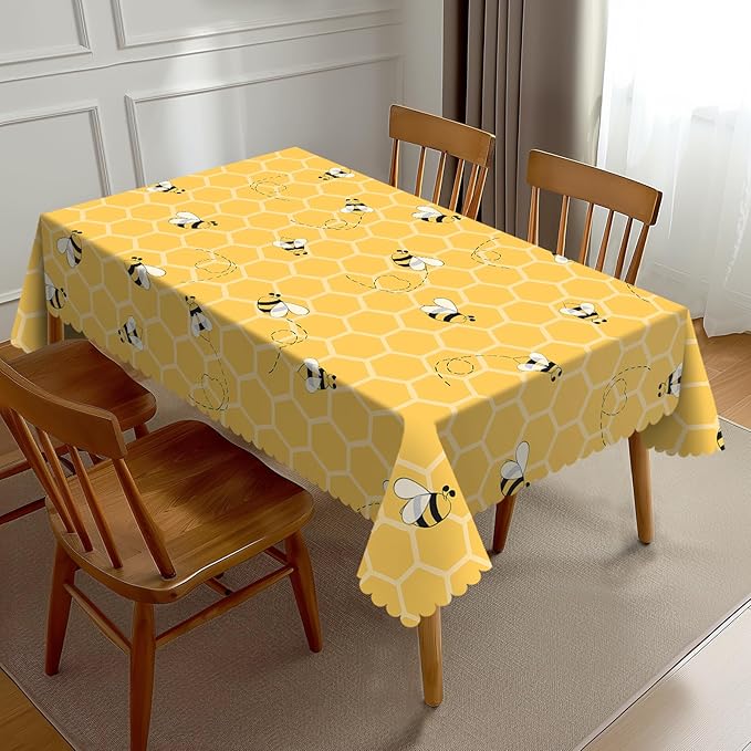 Honey Cute Yellow Bees Tablecloth Honeycombs Funny Bee Bumblebee Beehive Table by Unknown