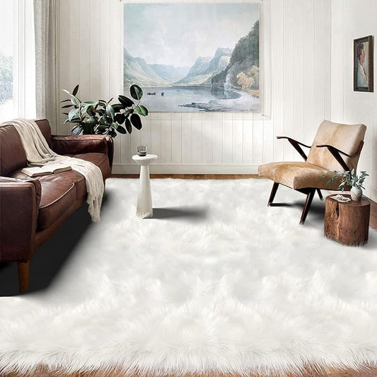Latepis 9x12 Area Rug for Bedroom White Fluffy Rugs Washable Faux Fur Rug for by Latepis