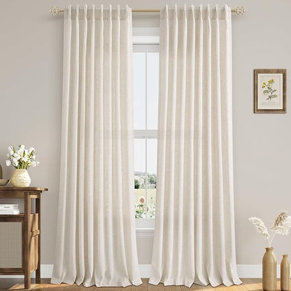 Natural Pinch Pleat Linen Curtains 94 Inch Length 2 Panels Set by Aersas