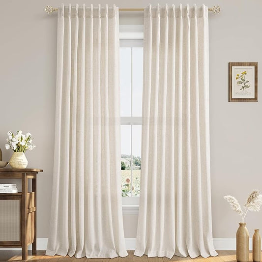 Natural Pinch Pleat Linen Curtains 94 Inch Length 2 Panels Set by Aersas