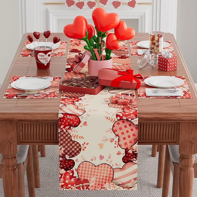 XCHI Love Hearts Valentine's Day Table Runner Table Decoration - Image 2