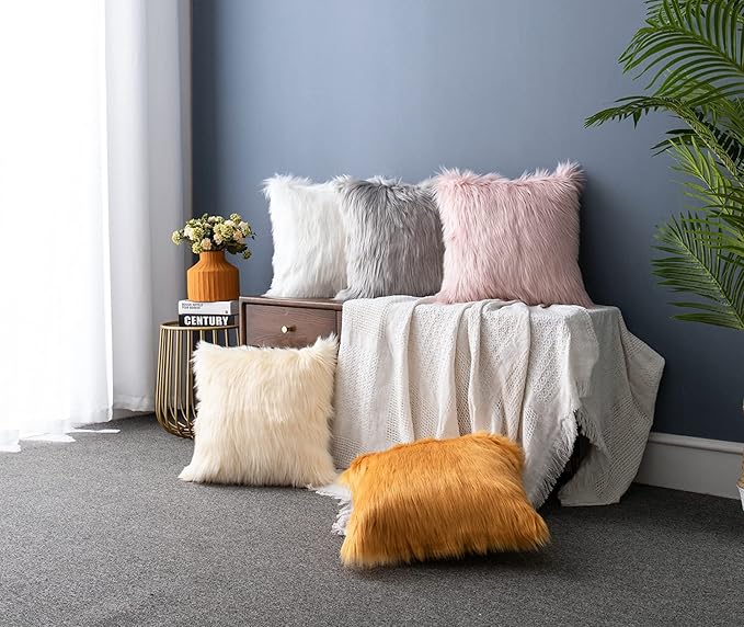 LIGICKY Set of 2 Decorative Lumbar Pillow Covers Soft Light Yellow Fluffy Throw - Image 6