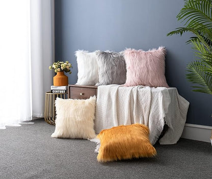 LIGICKY Set of 2 Decorative Lumbar Pillow Covers Soft Light Yellow Fluffy Throw - Image 6