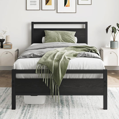 hojinlinero black twin bed frame with wood headboard,single, main product view