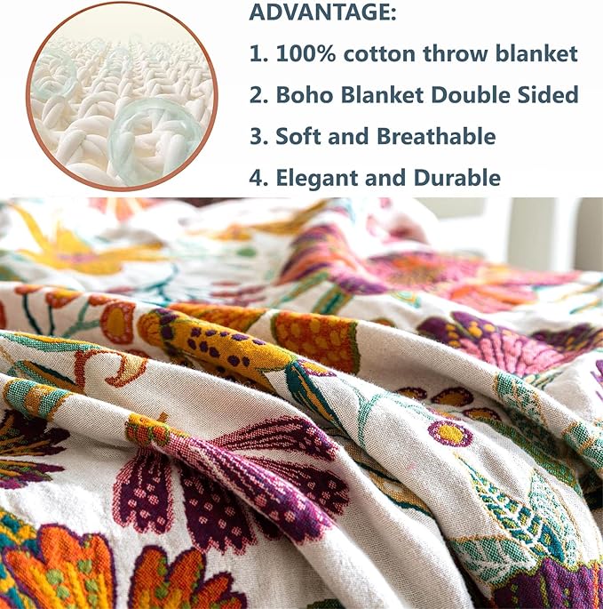 Fall Throw Blanket for Couch Bed Chair, 100% Cotton Muslin Breathable Woven - Image 6