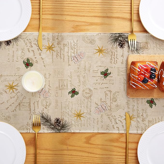 Vintage Christmas Trees Table Runner 13x72 Inch Merry Box Poinsettia Winter - Image 5