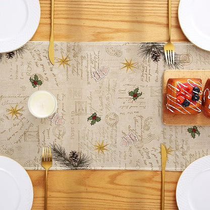 Vintage Christmas Trees Table Runner 13x72 Inch Merry Box Poinsettia Winter - Image 5