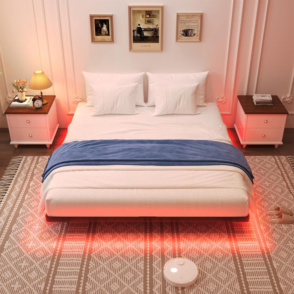 Floating Bed Frame King Size, King Bed Frame with Smart LED Lights