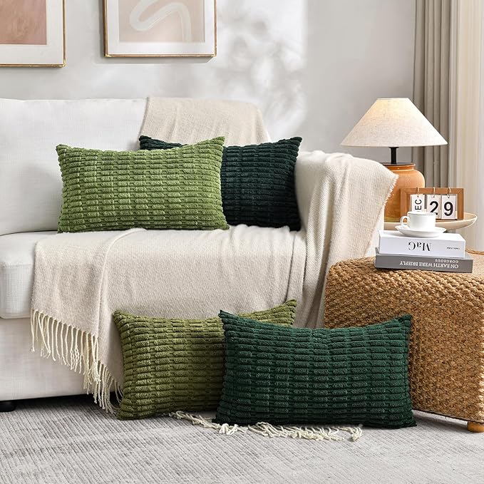 Fancy Homi Set of 4 Green Lumbar Rectangle Decorative Throw Pillow Covers 12x24 - Image 6