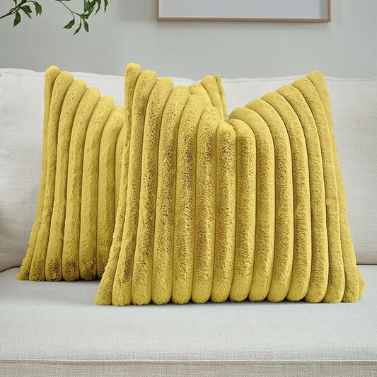 FUTEI Mustard Yellow Throw Pillow Covers Set of 2, 24x24 Inch Striped Texture by FUTEI