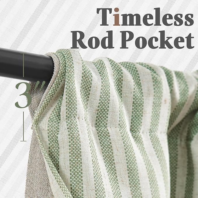 jinchan Double Layer Striped Linen Kitchen Tier Curtain Rustic Cafe - Image 9
