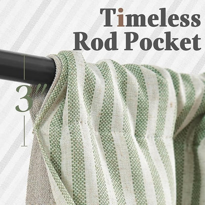 jinchan Double Layer Striped Linen Kitchen Tier Curtain Rustic Cafe - Image 9