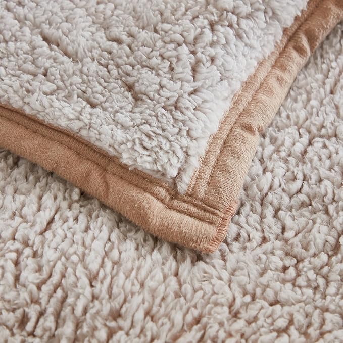 EMME Soft Sherpa Fleece Blanket Reversible Plush Fluffy Large Blanket, Light - Image 7