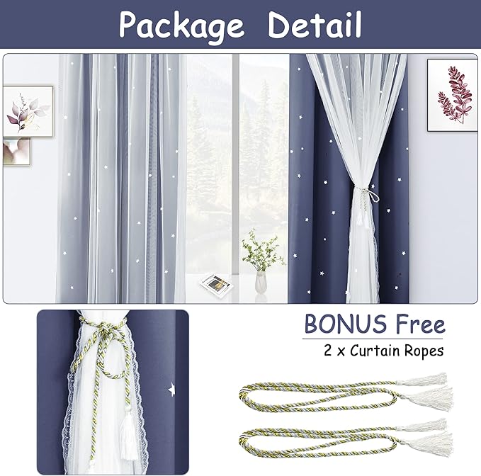 Kinryb Decorative Star Cut-Out Window Curtains Room Decoration Double Layer - Image 6