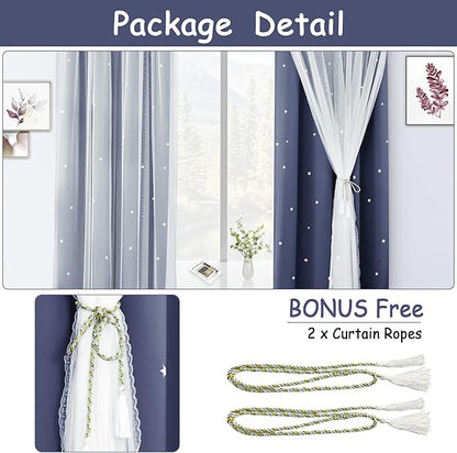 Kinryb Decorative Star Cut-Out Window Curtains Room Decoration Double Layer - Image 6