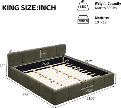 merax king boucle platform bed with thick headboard, close-up detail