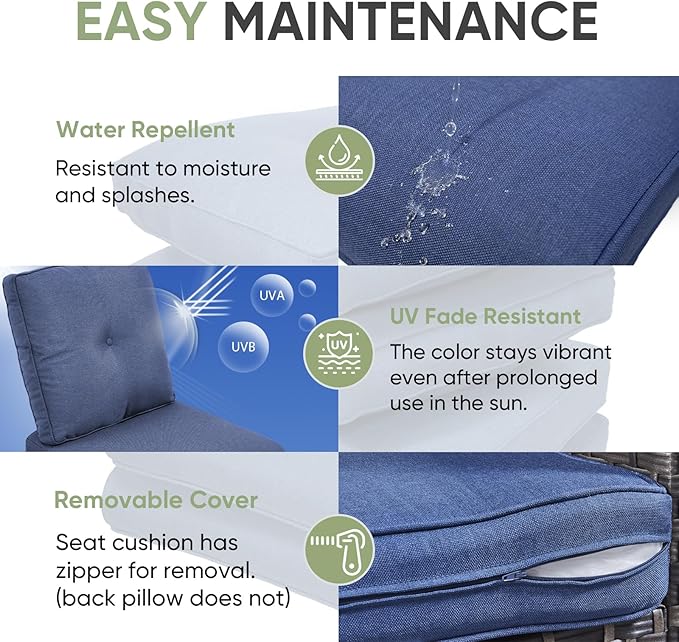 Outdoor Chair Cushion Set of 3, Waterproof Outdoor Seat Cushions 25x22 - Image 4