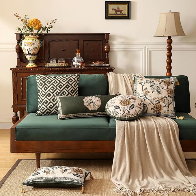 ISAENNE Design Linen Chinoiserie Lumbar Throw Pillow Covers 12"x28", Farmhouse - Image 3