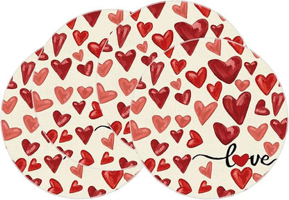 XCHI Watercolor Red Love Hearts Valentine’s Day Round Placemats Set of 4 Table by XCHI